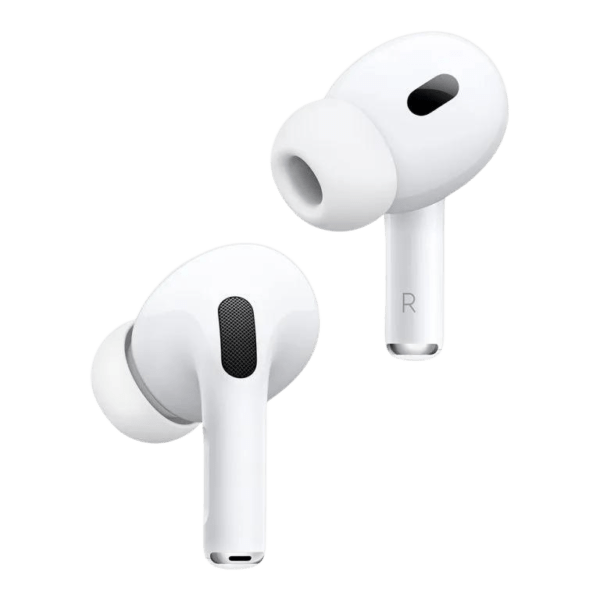 Wireless Apple Airpods Pro 2 with noise cancellation feature and sleek design.